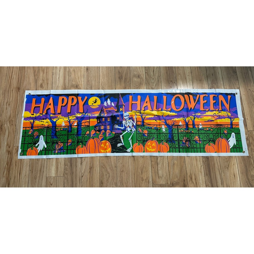 Amscan Happy Halloween Banner 20x65 Large Haunted House Skeleton Ghost Decor